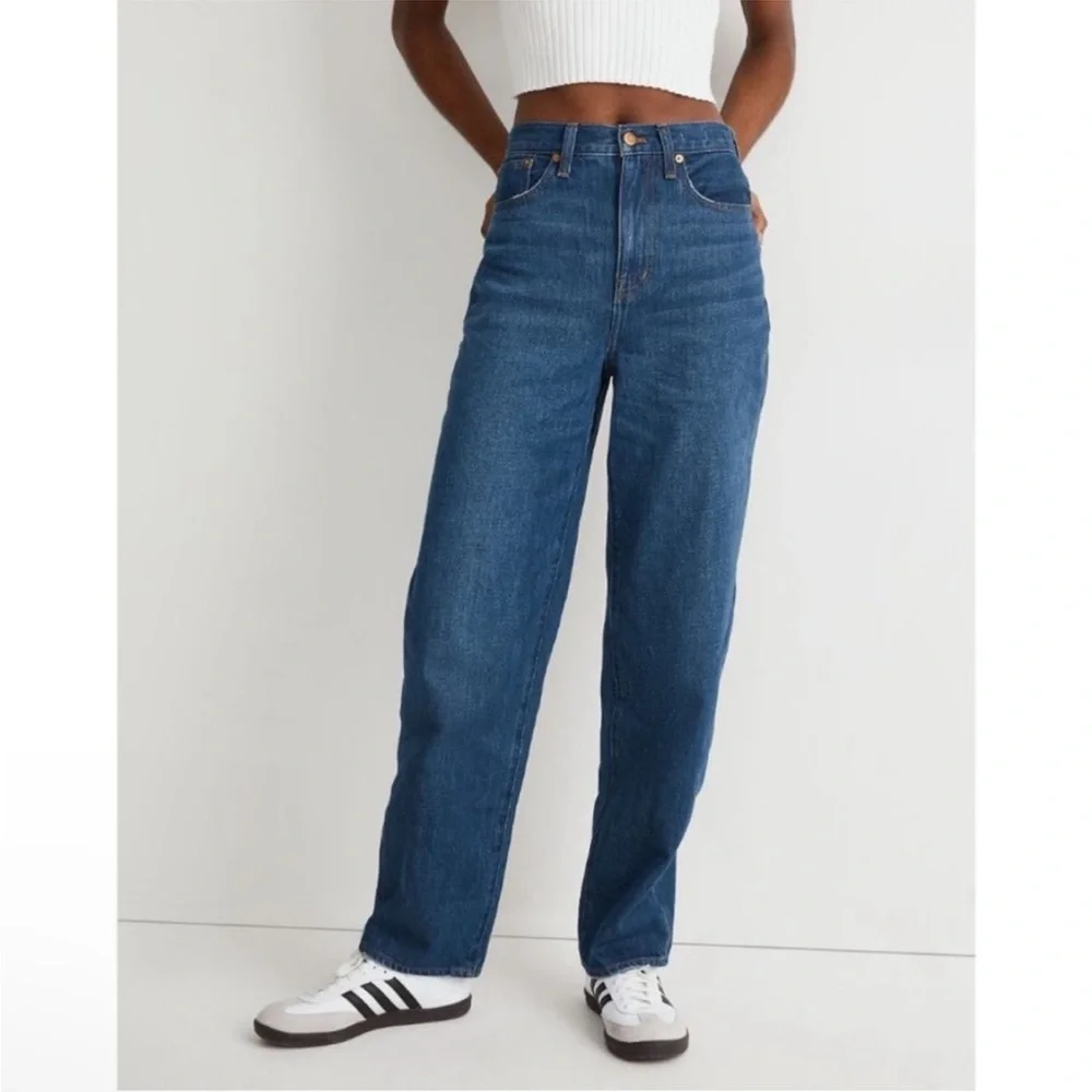 New NWT Madewell Baggy Straight Jeans in Dark Worn Indigo Wash size 26